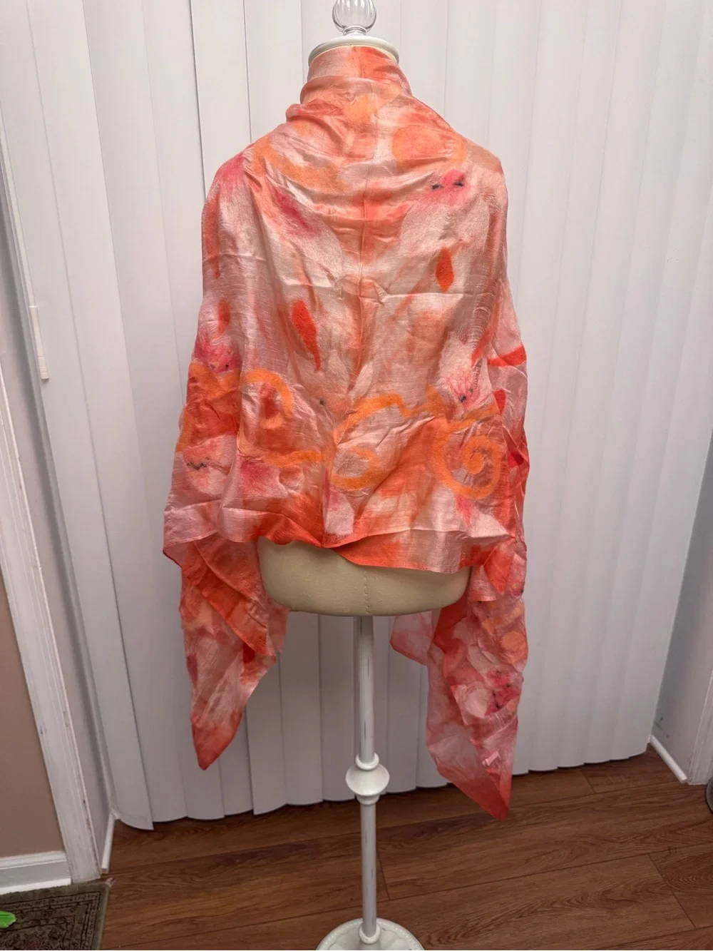 Pair of Floral Lightweight Wrap Scarves - orange/pink and Blue